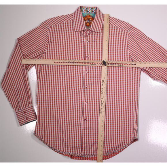 Robert Graham Orange Gingham Check Cotton Dress Shirt Men's Medium - Picture 4 of 8